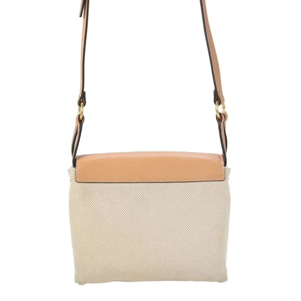 Tory Burch Womens Canvas Leather Logo Crossbody Handbag Beige Brown